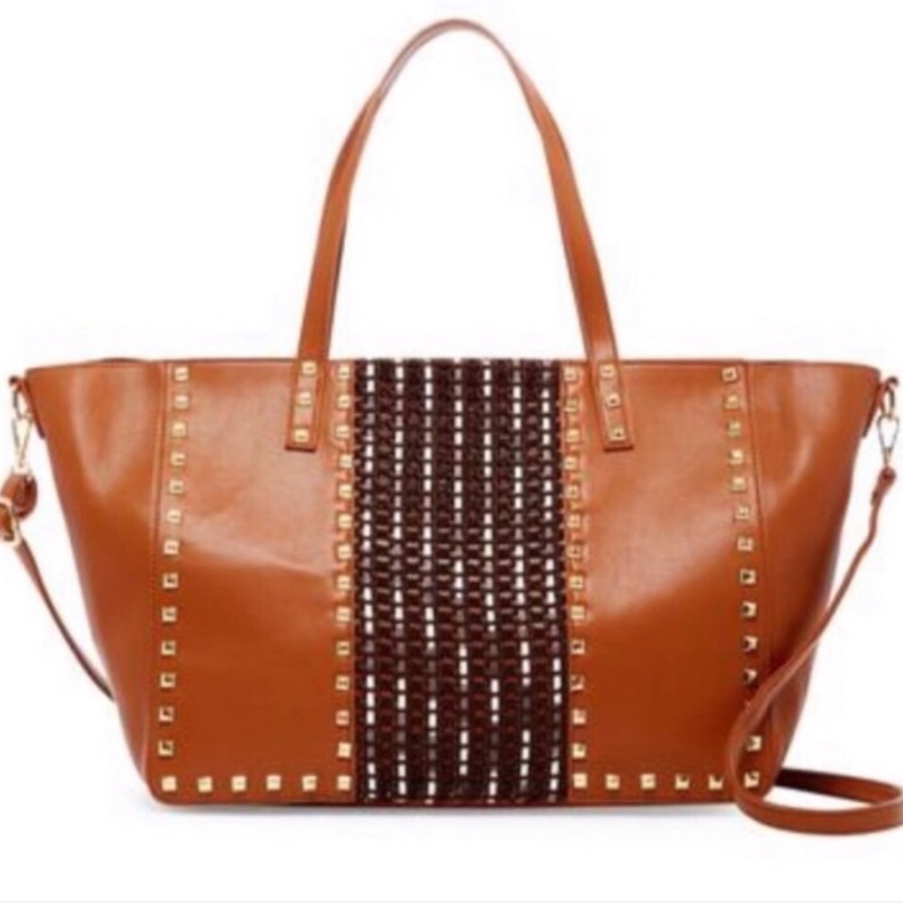 Cognac Studded Tote Large